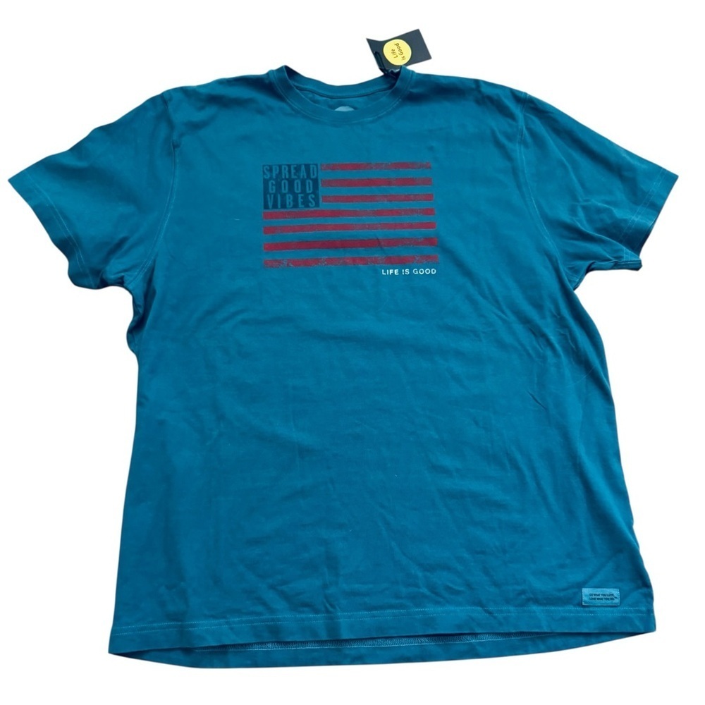 NWT Life is Good Crusher Tee Shirt Flag mens size XL X-Large in Pacific Blue